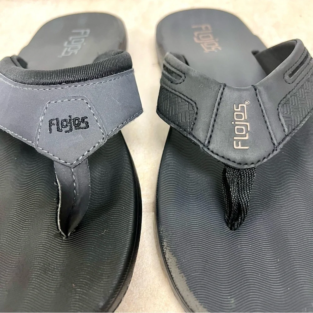 Flojos Men's Memory Foam Flip Flop Sandals BLACK/BROWN size 9M leather.